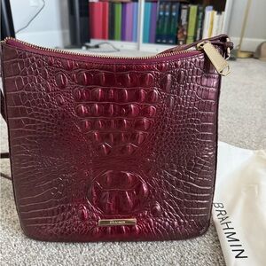 Brahmin Burgundy Croc-Embossed Crossbody Bag
